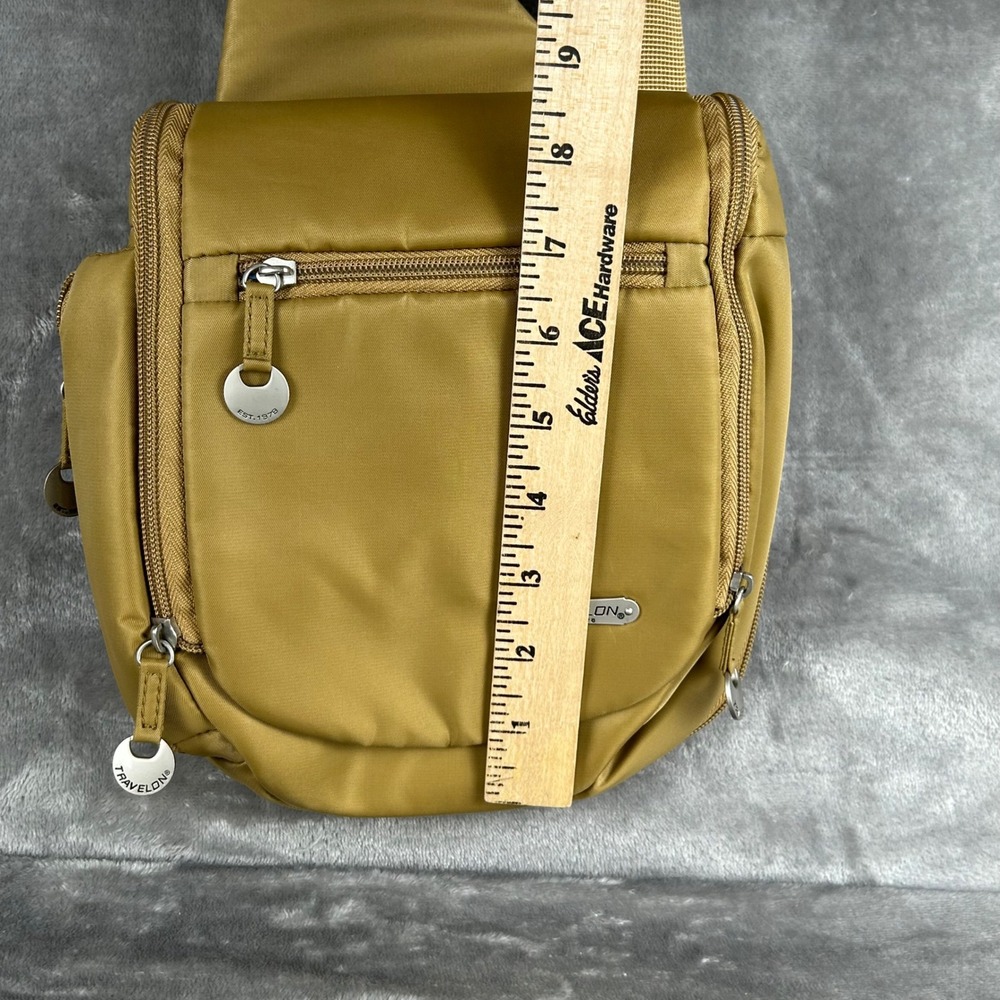 Travelon Anti-Theft Sling Bag Mustard Gold Nylon Crossbody with RFID Pouch - Picture 7 of 10